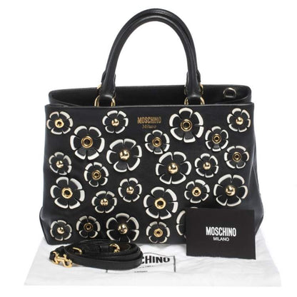 Preloved Moschino Black Floral Applique Leather Tote