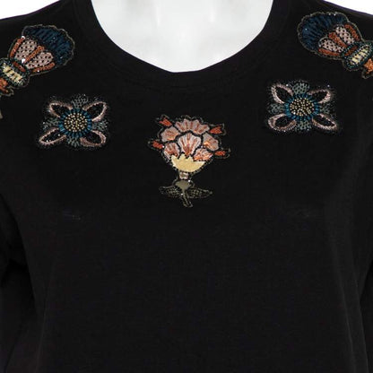 Preloved Valentino Black Cotton Beaded Flower Applique Detail Crewneck T-Shirt XL