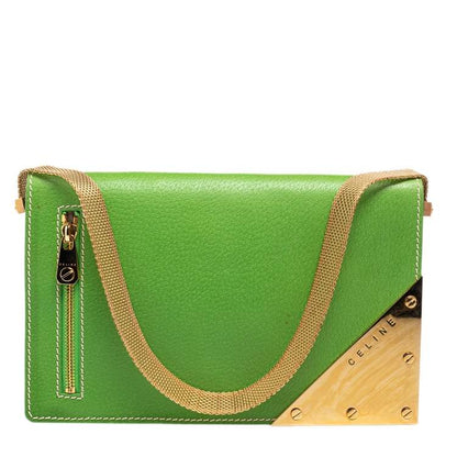 Preloved Celine Green Leather Flap Clutch