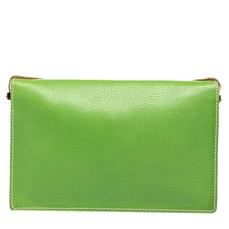 Preloved Celine Green Leather Flap Clutch