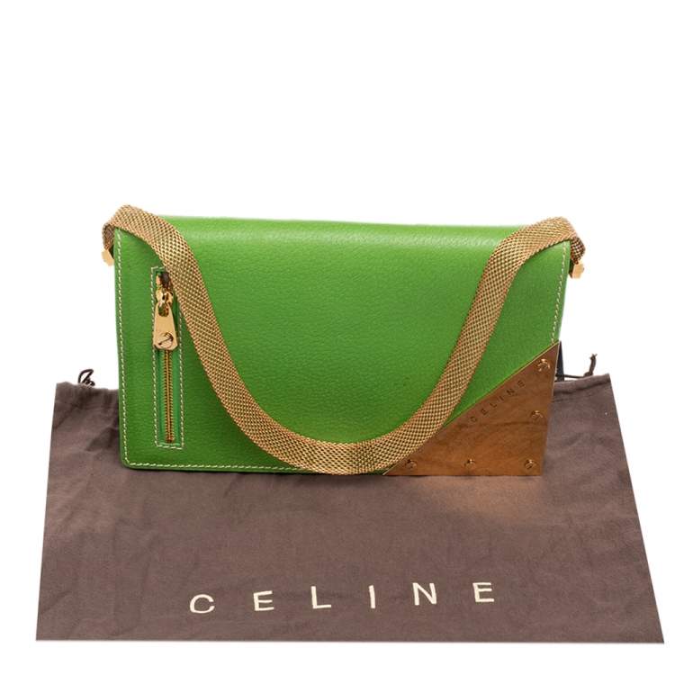 Preloved Celine Green Leather Flap Clutch