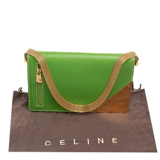 Preloved Celine Green Leather Flap Clutch