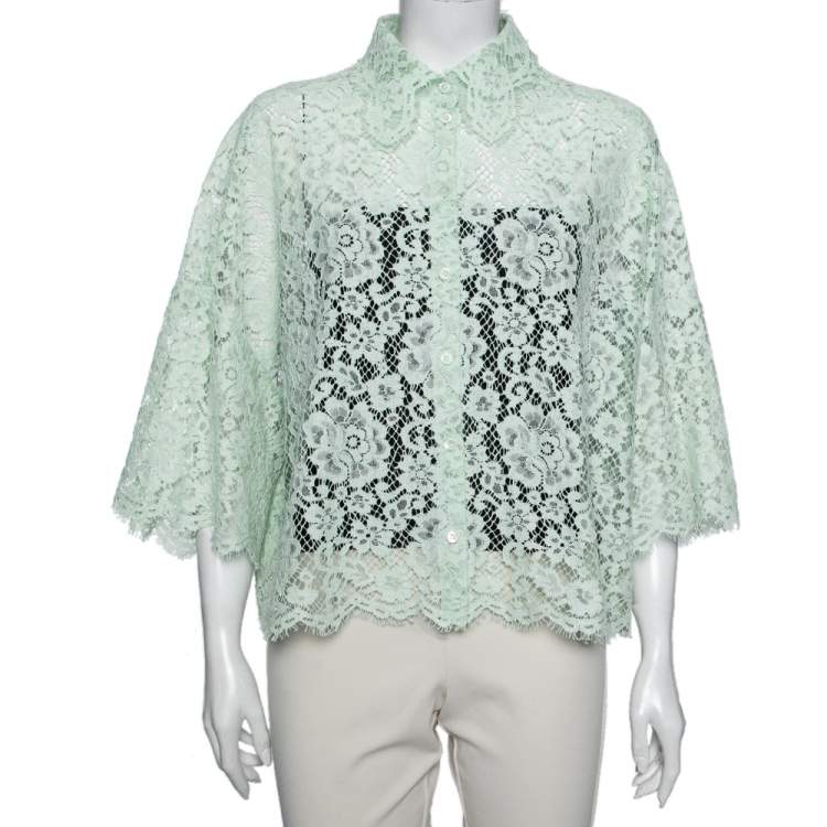 Preloved Dolce & Gabbana Mint Green Lace Front Button Shirt