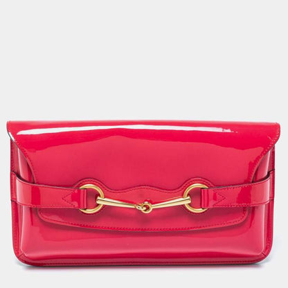 Preloved Gucci Fuchsia Patent Leather Horsebit Clutch